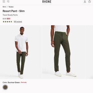 RHONE Men's Slim Resort Pant- Survivor Green
